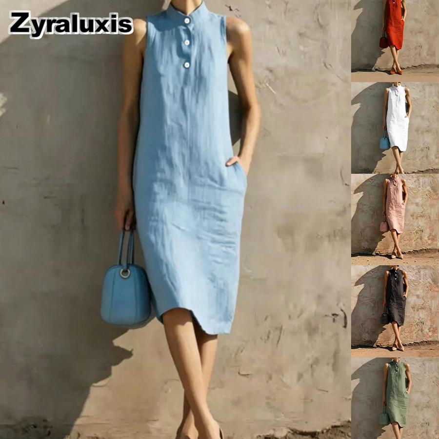 New Summer Solid Loose Sleeveless Dress