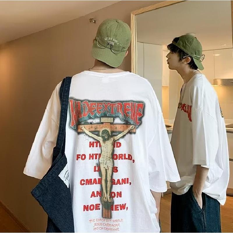 

Чоловічі футболки з короткими рукавами. Чоловічі вільні топи з круглим вирізом. Модні ретро-футболки для чоловіків. Футболки великого розміру. Новий літній оверсайз 5XL білий