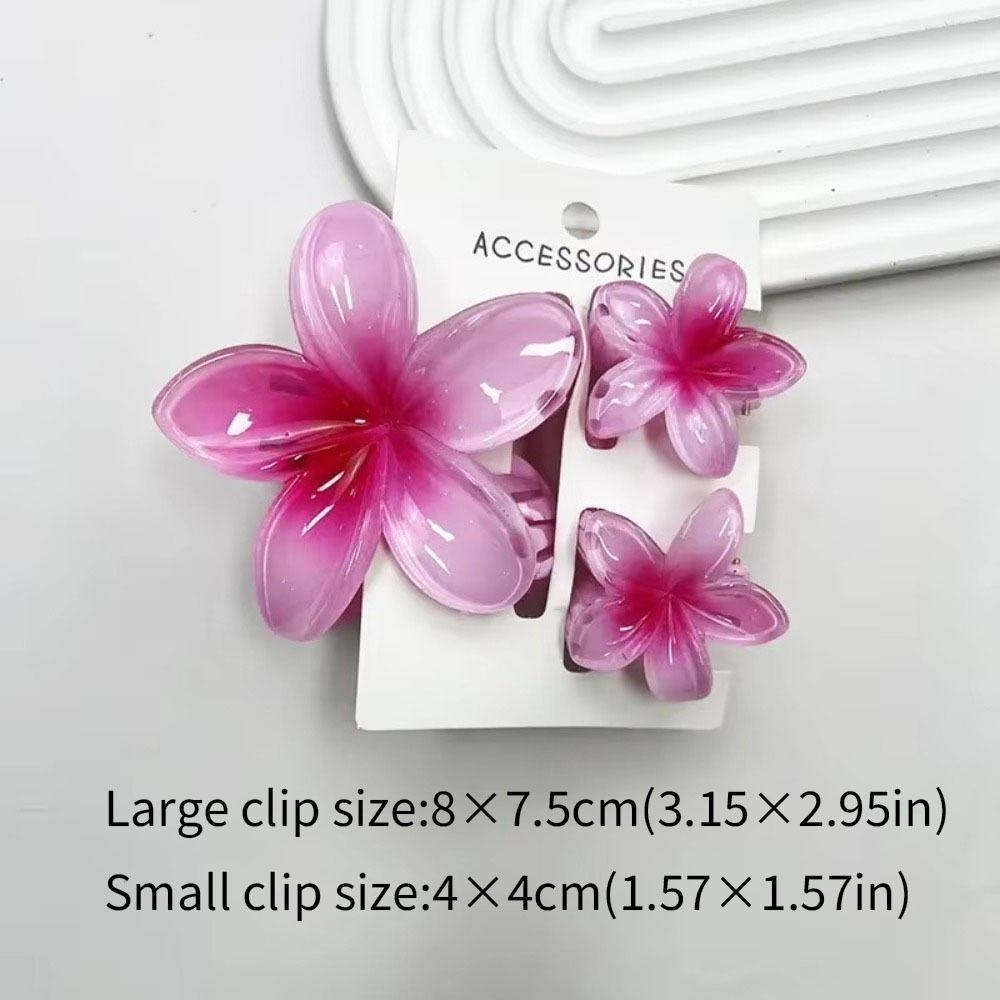 3Pcs/Set Hawaiian Flower Colroful Gradient Hair Claws Ponytail Cip Plumeria Flower Shark Clip Barrettes Hairpins For Women Girl