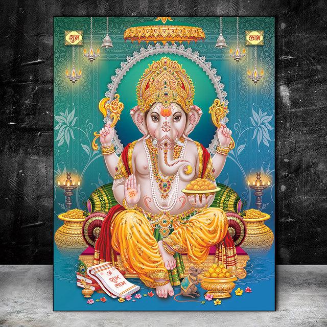 Índia hindu ouro ganesha templo elefante deus pintura em tela hinduísmo cartazes impressões religião arte da parede sala de estar decoração da parede