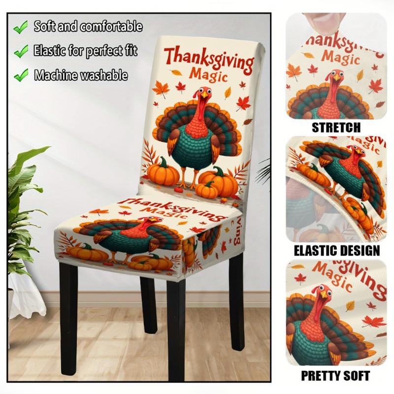 Thanksgiving Stuhlbezug Bedruckt Rutschfest Staubdicht Dekorativ Enganliegend Esszimmerbezug Hotel Veranstaltung Zuhause Universal Sitzschoner