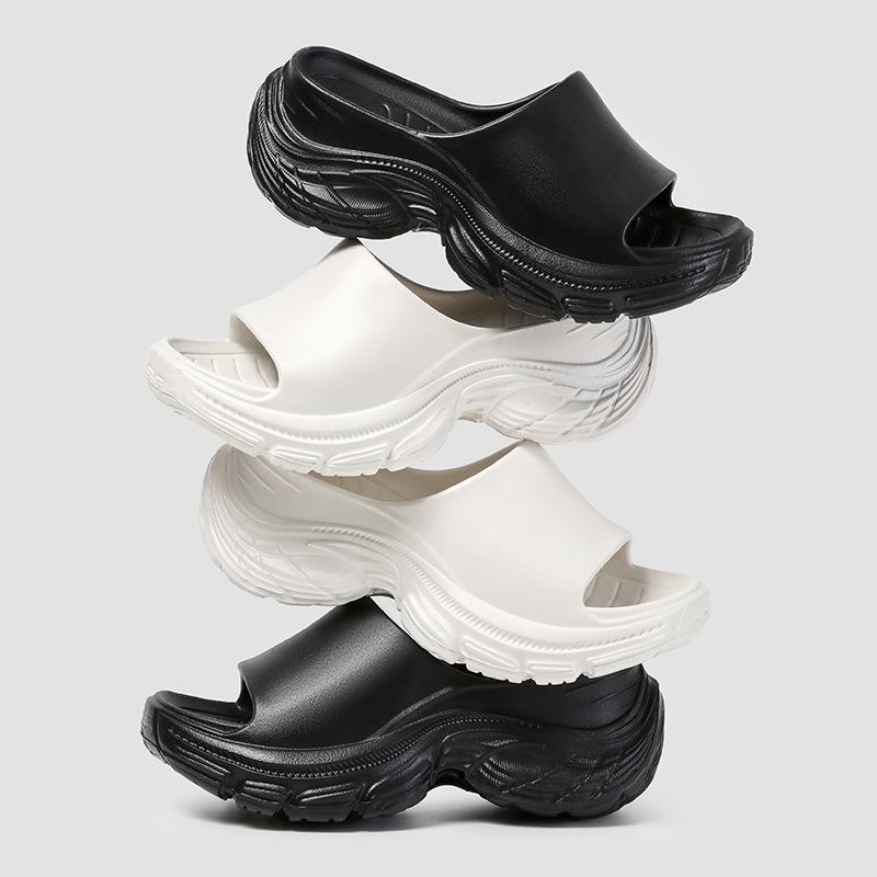 Summer new one-word drag thick-soled high-heeled slippers women's muffin bottom heightening beach shoes wedge heel lazy sandals