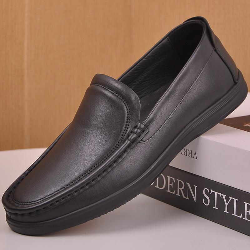 

Leather shoes with genuine leather and rubber soles for men comfortable massage flat bottomed casual leather shoes 44 чёрный
