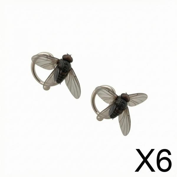 6xFly Stud Earrings Translucent FlyshapedShaped Detailed Ear Black