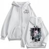 Ado Hibana World Tour Zipper Hoodie Womens Harajuku Style Oversized Print Sweatshirt Black White Gray