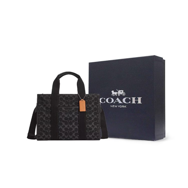 Coach Smith 34 Monogram Canvas And Smooth Leather Tote Bag Unisex Tote Bags Silver Black CP105-SVBK