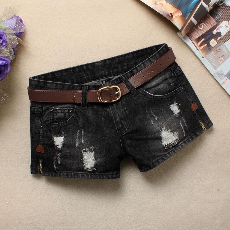 Summer Women'S Trendy Hole Denim Shorts Fashion Beggars Shorts Jean Low Waist Jeans Shorts Without Belt