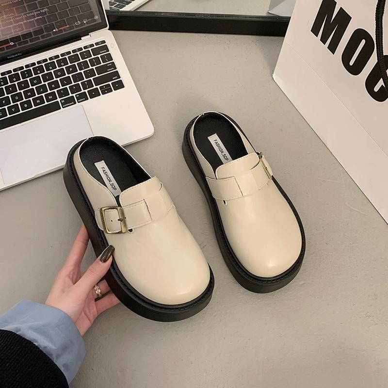British style heightened platform Boken bag head slippers women 2025 new spring one-pedal small leather shoes half slippers women