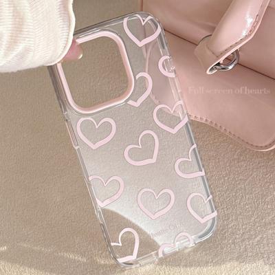 Gris Rose Graffiti Amour Coque de Téléphone Portable Apple iPhone 15 16 Promax Adaptée pour 14 Personnalité 13 Transparente 11 Aspiration Magnétique