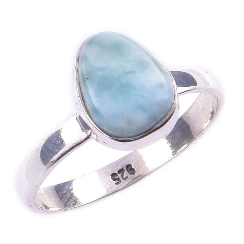 Natural Republic Larimar Gemstone 925 Solid Sterling Silver Gift Ring S.7 h5p73