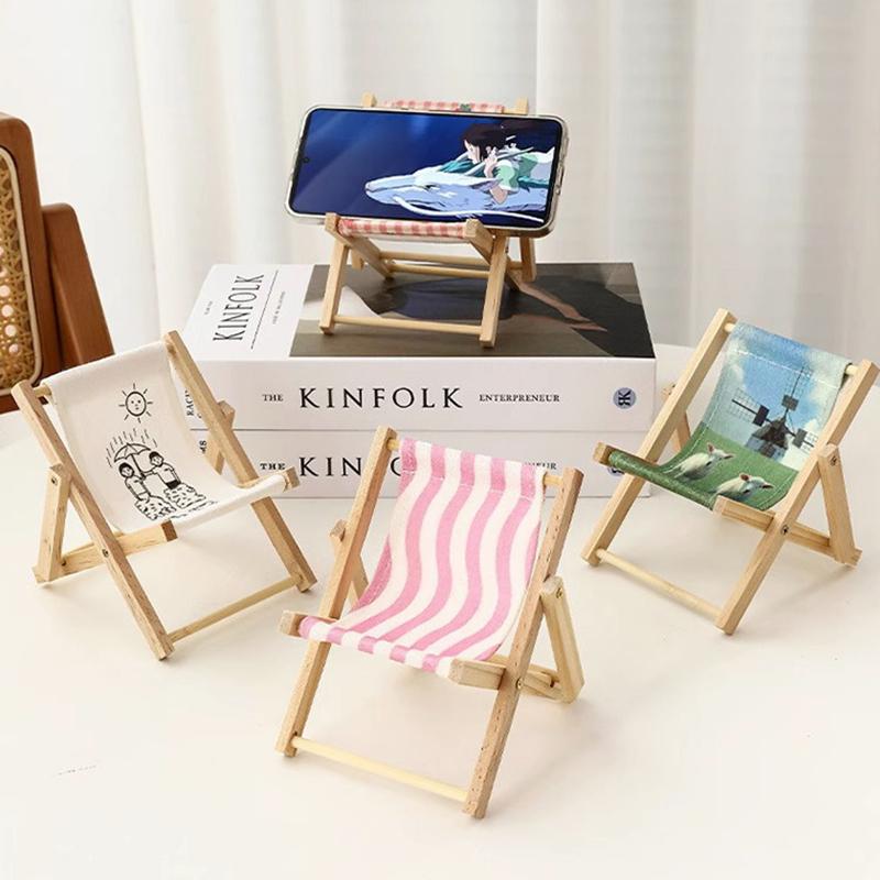 

Beach Chair Bracket Cute Portable Desktop Solid Wood Cell Phone Racks Desk Stand Holder For Mobile Phone Tablet Home Accessories