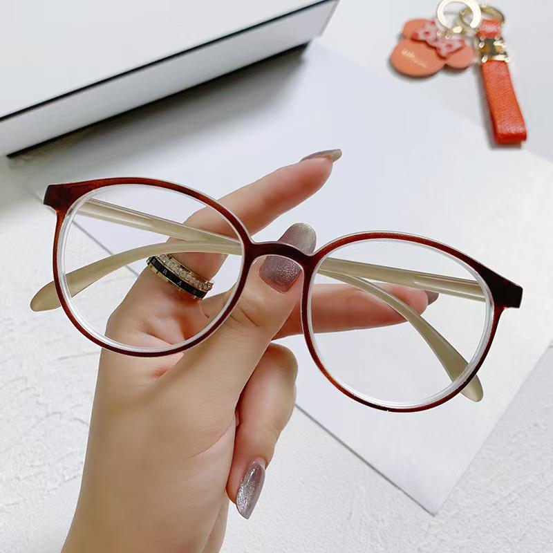 Trendy Korean-Style Women's Anti-Blue Light Glasses, Large Round Frames, Plano Lenses, Prescription Compatible
