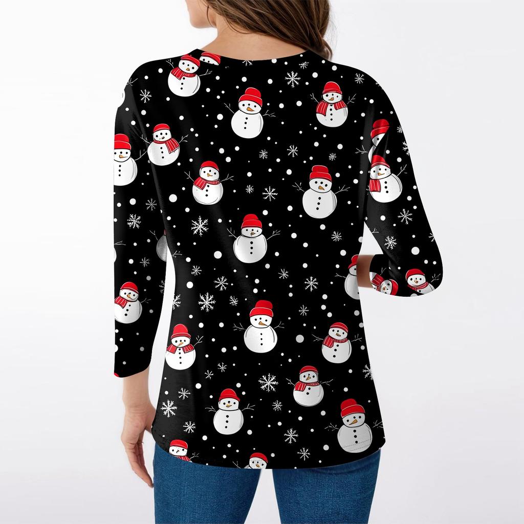 Women's T Shirt CHristmas Print 3/4 Sleeve Daily Weekend Fashion Basic V- Neck Regular Top