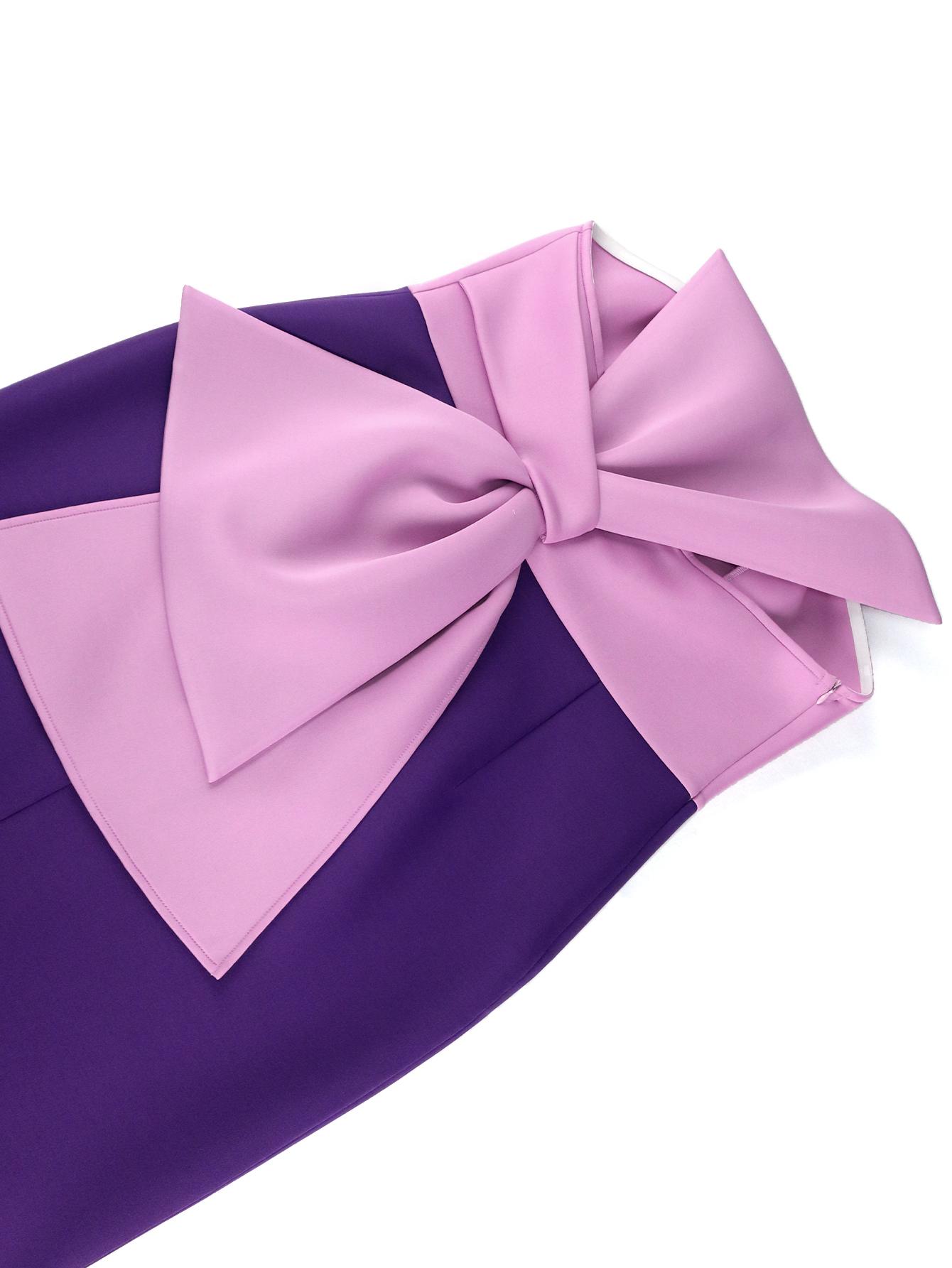 AOMEI топы-трубы платья миди фиолетового цвета с узором без бретелек и галстуком-бабочкой — фото 5