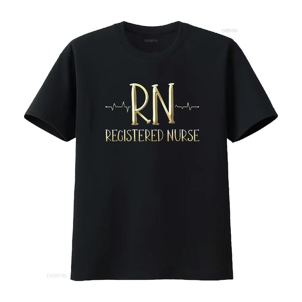 Gold Rn Registered Nurse Nursing Heartbeat Design T Shirt vintage Washed streetwear Comfortable Unisex homme Soft fashion