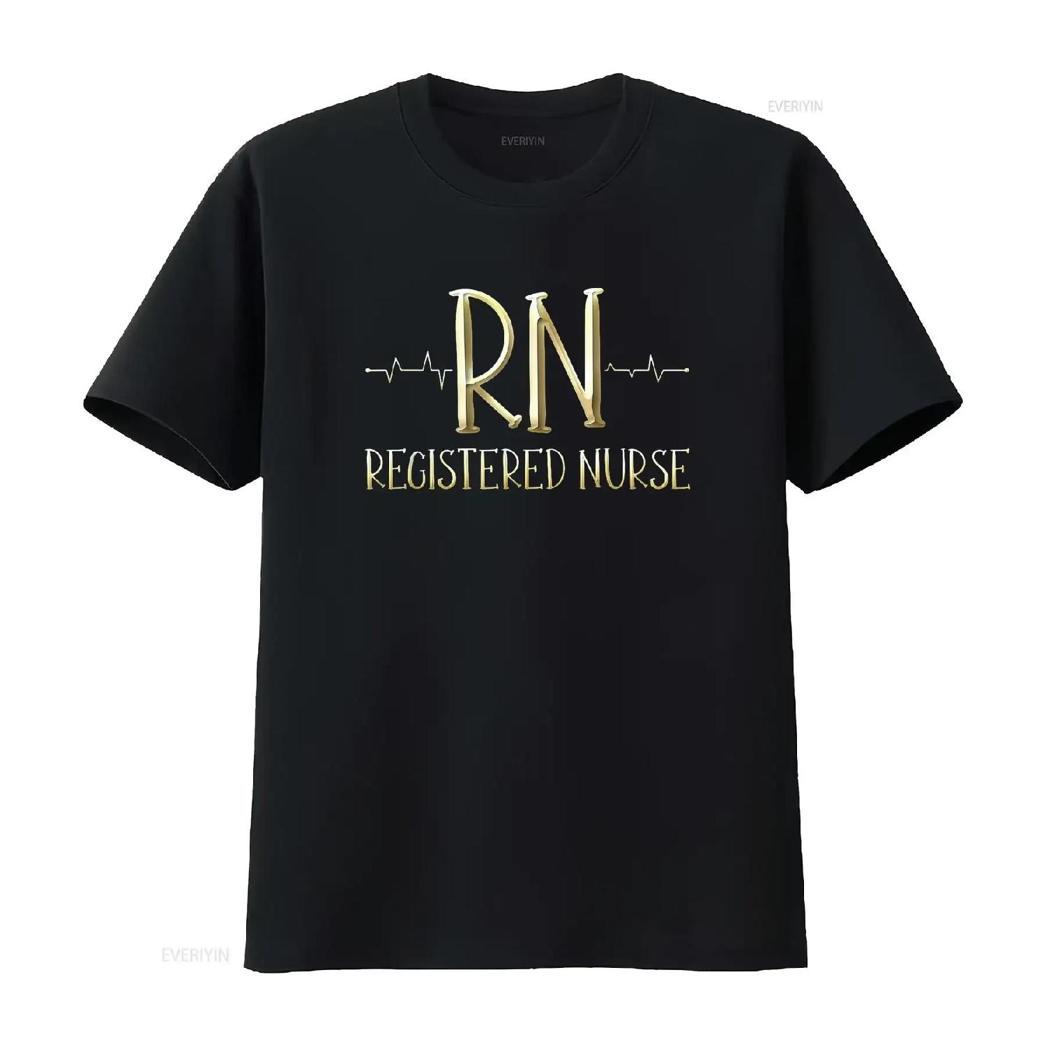 Золотая Rn Зарегистрированная Медсестра Дизайн Сердцебиения Футболка винтажная Стирка уличная одежда Удобная Унисекс мужская Мягкая мода S