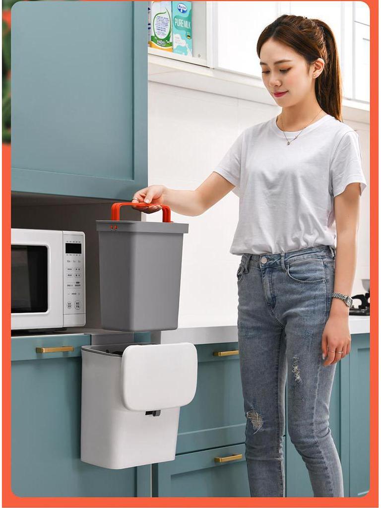 Hanging Kitchen Trash Can with Sliding Lid and Inner Bucket for Household Use