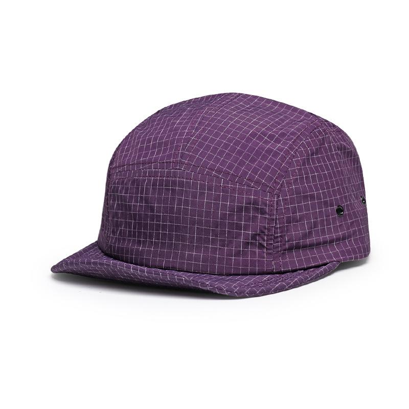 Outdoor Sport 5 Panel Cap Lightweight Nylon Running Baseball Cap Vintage Blue Checkered Flat Brim Cap For Travel Hiking