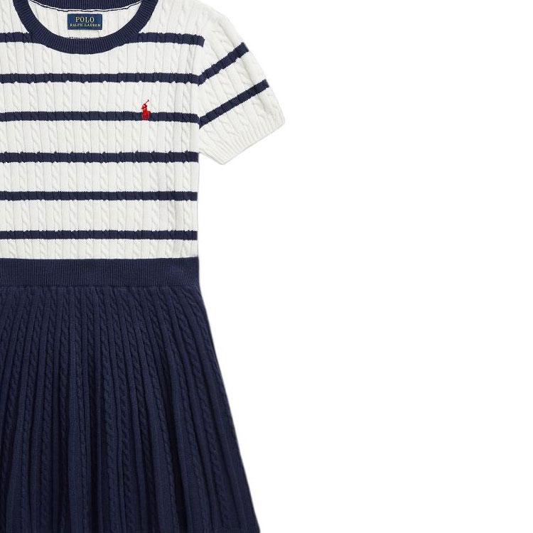 Polo Ralph Lauren SS24 Striped Color Block Round Neck Short Sleeve Dress Set Kids Dress Set CWPO2STG2U20011-100