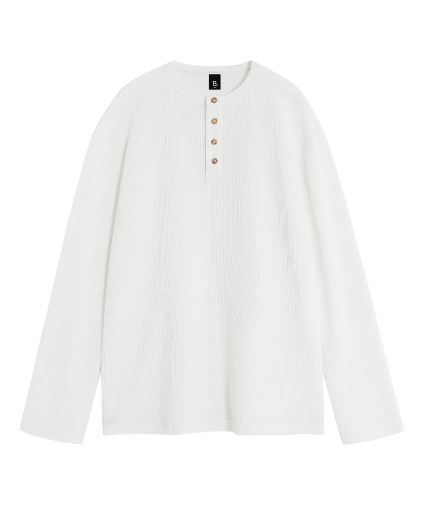 BRENSON (Waffle) Loose Fit Waffle Henley Neck Long Sleeve Tee (4 Colors)