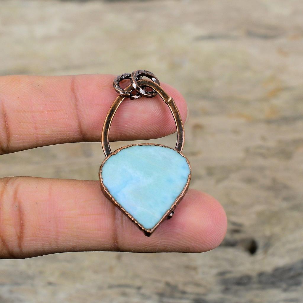 Larimar Pendant Electroformed Copper Pendant Handmade Electroformed Jewelry Very Pretty Gemstone Pendant Larimar Copper Jewelry Gift For Her