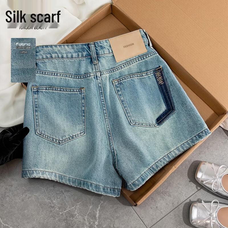 Sibaish Women s High-Waisted Washed Denim Shorts S