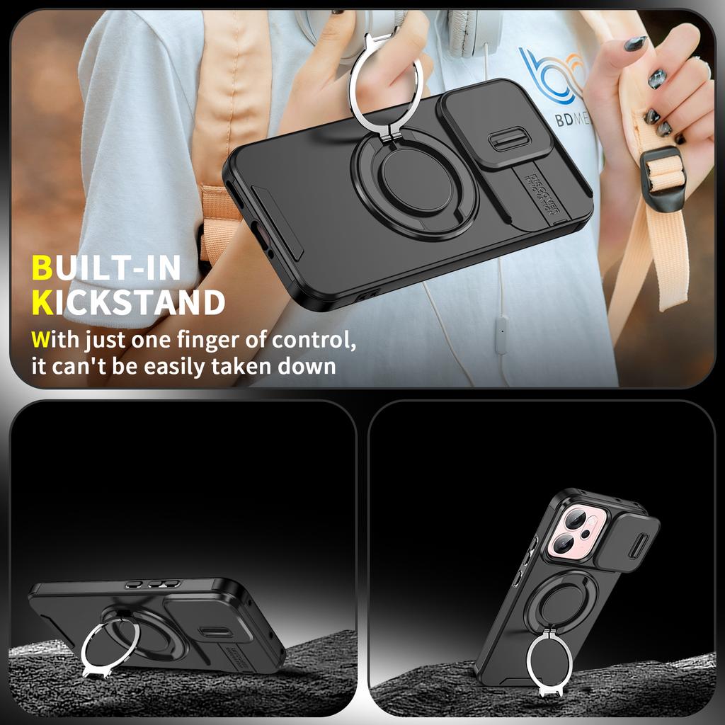 Magnetic Ring Stand Phone Case For OPPO Reno 14F 14 Pro Global Slide Camera Lens Protection TPU Frame Hard Plastic Back Cover