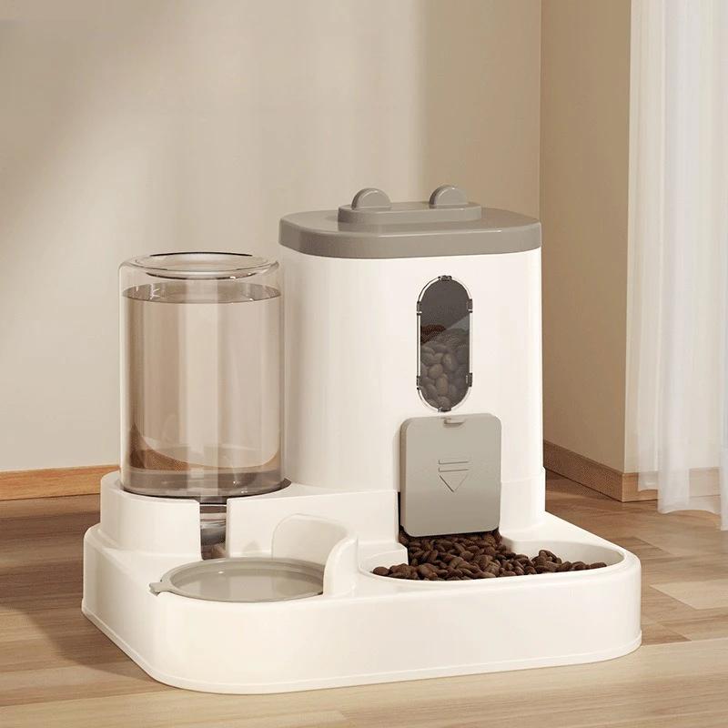 2-in-1 Dual Bowl Gravity Cat Feeder Eco-Friendly Plastic Anti-Slip Base No Battery Required Clean Cat Food Dispenser