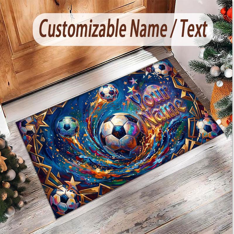 American Football Theme Soft Crystal Velvet Rug Custom Name & Text Print Non Slip Floor Rug for Bedroom Living Room