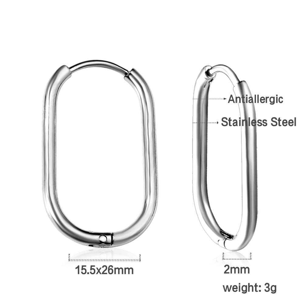 

New Fashionable and Exquisi Women s Party Gift Oval Geometric Stainless Steel Anti Allergy Earrings Gold Color Jewelry 20mm срібний