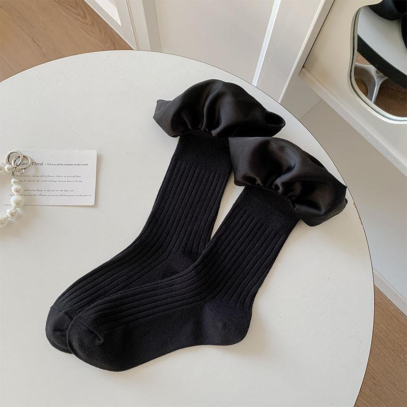 Satin Bubble Lace Mid-Calf Schoolgirl Socks French Light Women Stockings Kawaii Japanese Style Spring Summer Ankle Socks for JK