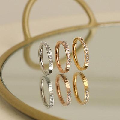 Elegantní CNC mikro-inkrustovaný diamantový titanový ocelový prsten 18K růžové zlato - neblednoucí trendy párové šperky