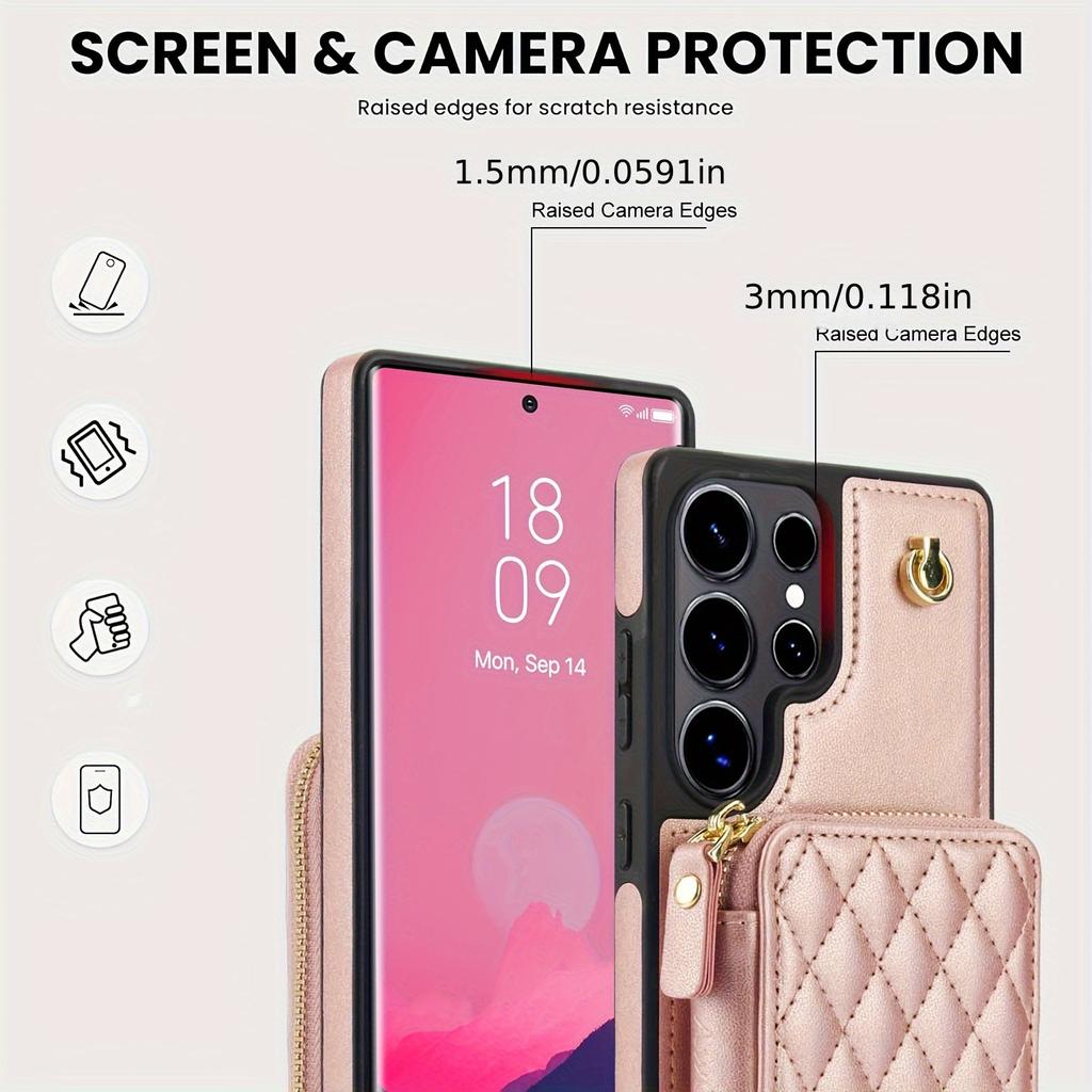 Zipper Wallet Case for Samsung S25 Ultra S24 Plus S23 A16 A55 A15 A35 RFID Blocking Crossbody Purse with Card Slots Wrist Strap