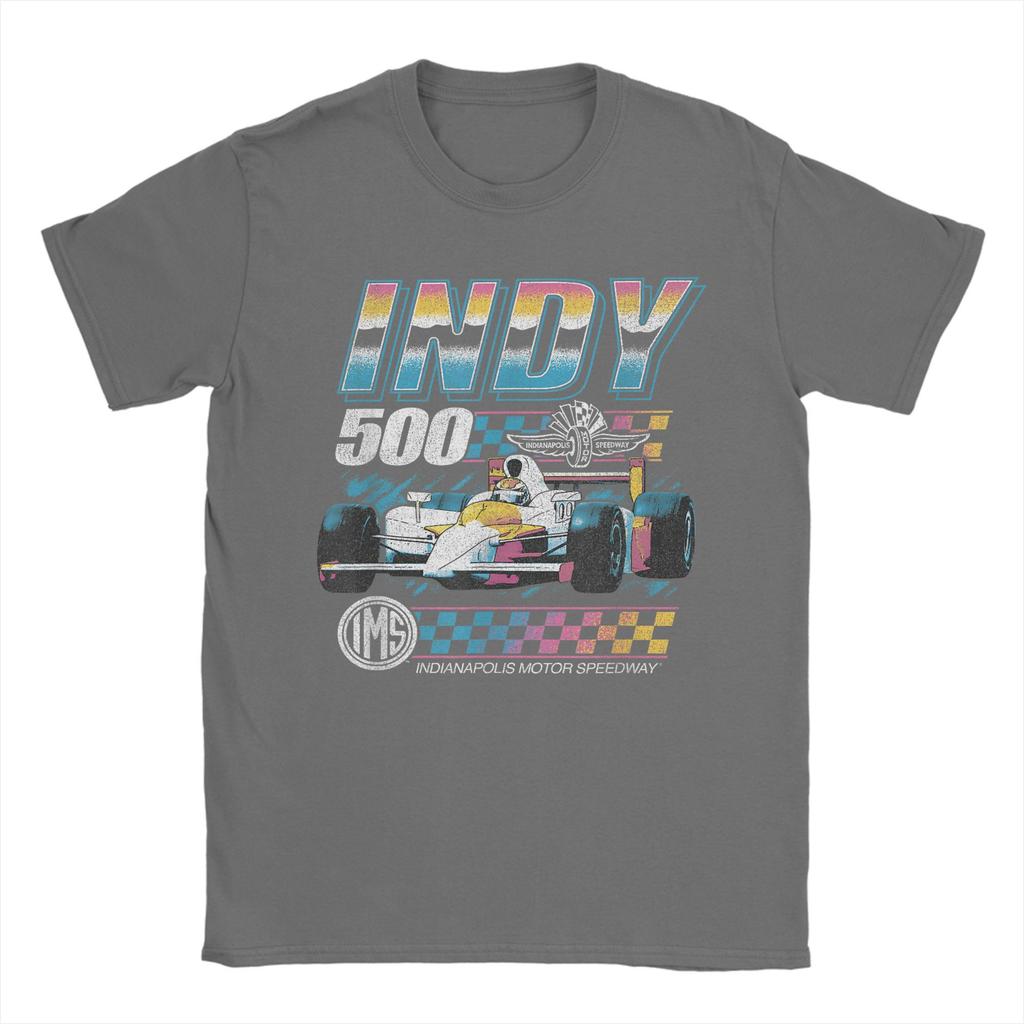 Indianapolis Motor Speedway T-Shirts Herren Distressed Chrome Neon Vintage 100% Baumwoll-Tees Kurzarm-T-Shirt Übergröße Kleidung