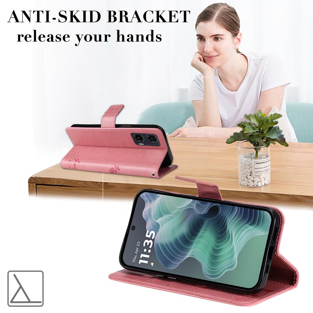 Etui na telefon Motorola Moto G35 5G ze stojakiem Wzór drzewa dla kota Skórzany portfel Pokrowiec na telefon komórkowy