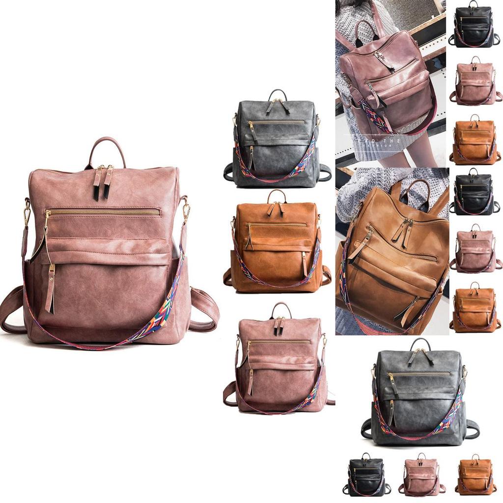 Wear-resistant Women's College Style Backpack In Pure Color Soft Pu Leather