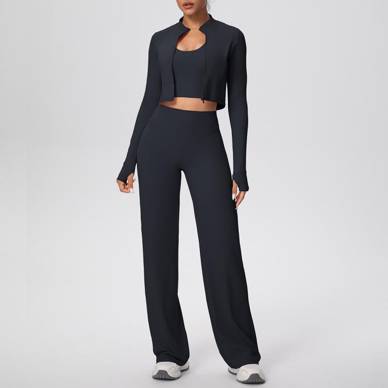 

European-American Halter Backless Sports Jacket & Wide Leg Yoga Pants Set for Women XL