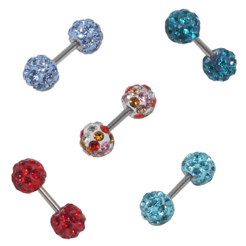 

5mm Titanium Steel Double-Headed Diamond Ball Cartilage Stud Earrings with Polymer Clay Inlaid for Women