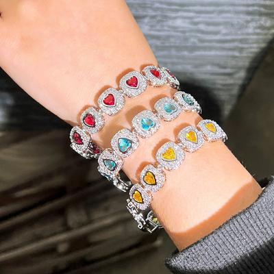 Hip-Hop Voll Diamant Liebe Zirkon Armband Armband Männer und Frauen Personalisierter Herzförmiger Handschmuck