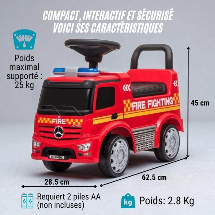 DEVESSPORT Children's Ride-on Truck Fire Truck Mercedes Antos, Official License, Light-up Siren, Sounds, Storage