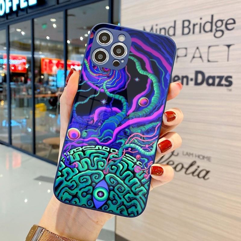 Coole seltsame Kunst-Telefonhülle für iPhone 14 13 12 11 Pro Max X XR XS 8 7 Plus Flüssigglas-Farbtelefonabdeckung