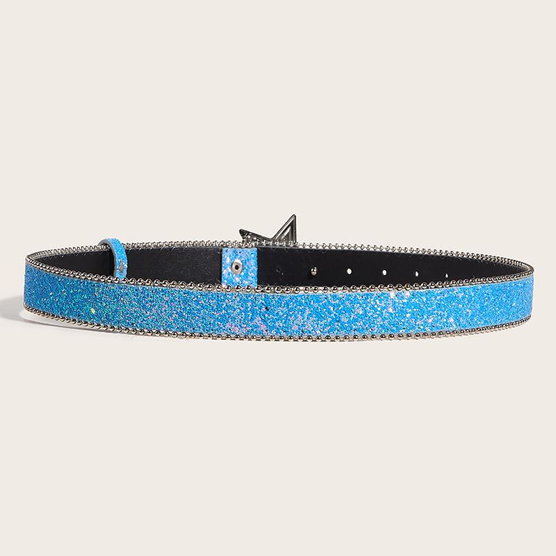 Women'S Star Buckle Belt Y2K Luxury Bling Sequin Punk Metal Buckle Waist Strap  Shiny Pu Leather Waistband Jeans Belt