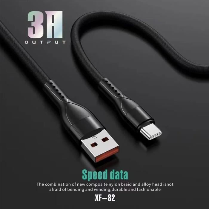 Câble USB-C - BOOLING - 1M - Nylon Tressé - 3A - Compatible Xiaomi Redmi 14C/13C/Note 13 5G/Redmi Note 14 5G