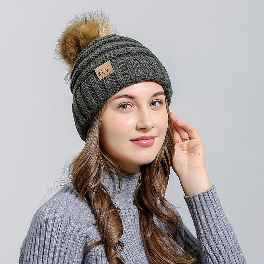 Buy Winter Beanie Hat Women Knitted Pom 