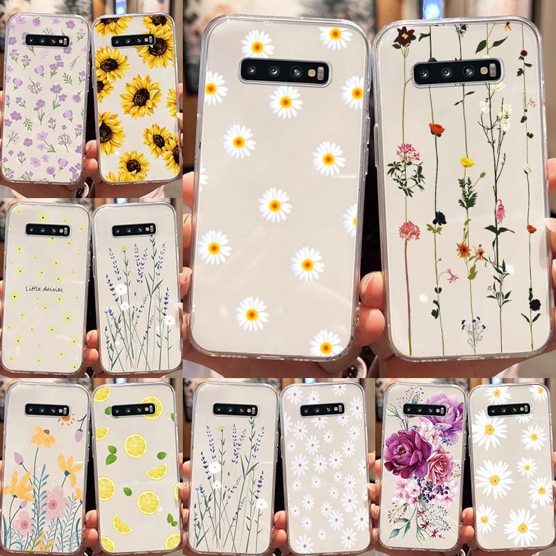 For Samsung Galaxy S9 Plus S9 S10 4G S10e S10 A10 A11 M11 A20 A30 M10A A20e A40 A21S Flowers Plants Clear Daisy Silicone Cover