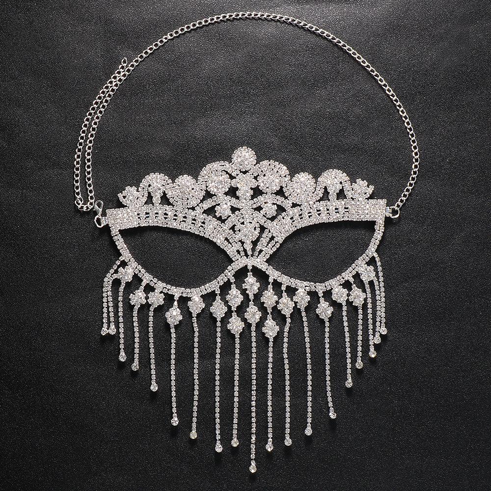 Máscaras de Véu com Franjas de Strass Rosto Inteiro Femininas Correntes Máscara Facial Festa de Dança de Máscaras Performance Acessórios Faciais Sexy Joias