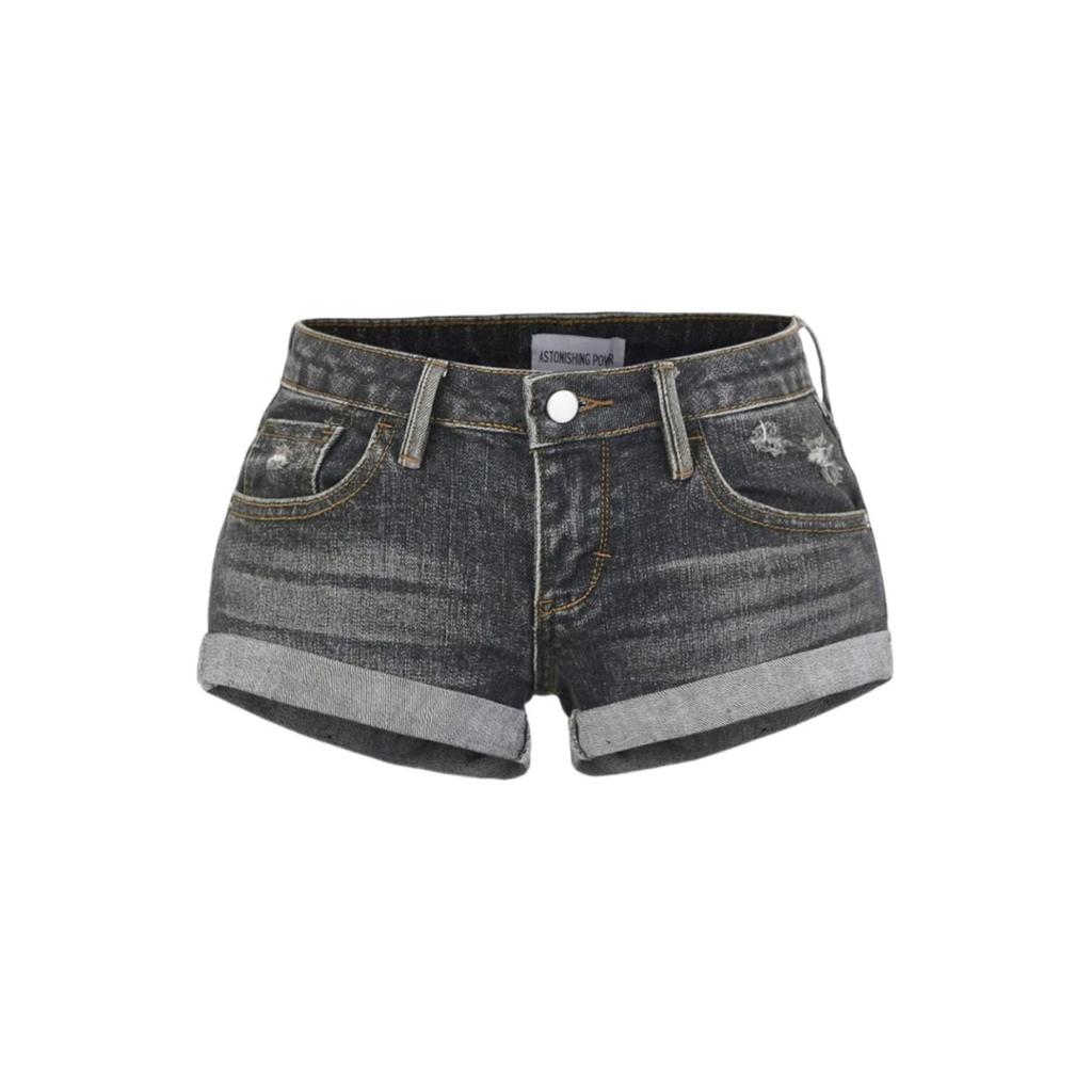 Women's Low Waist Denim Shorts Straight Leg Rolled Hem Distressed Casual Jean Hot Pants