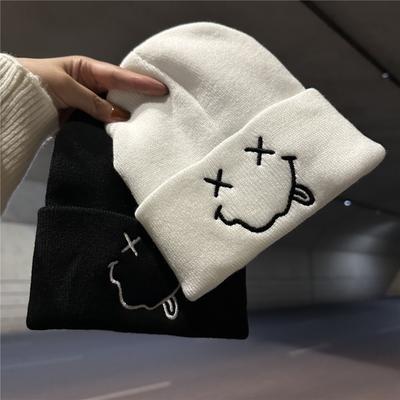 Cute Funny Smiley Face Knitted Hat Children Autumn and Winter New Personalized Versatile Warm Ear Protector Wool Hat Men
