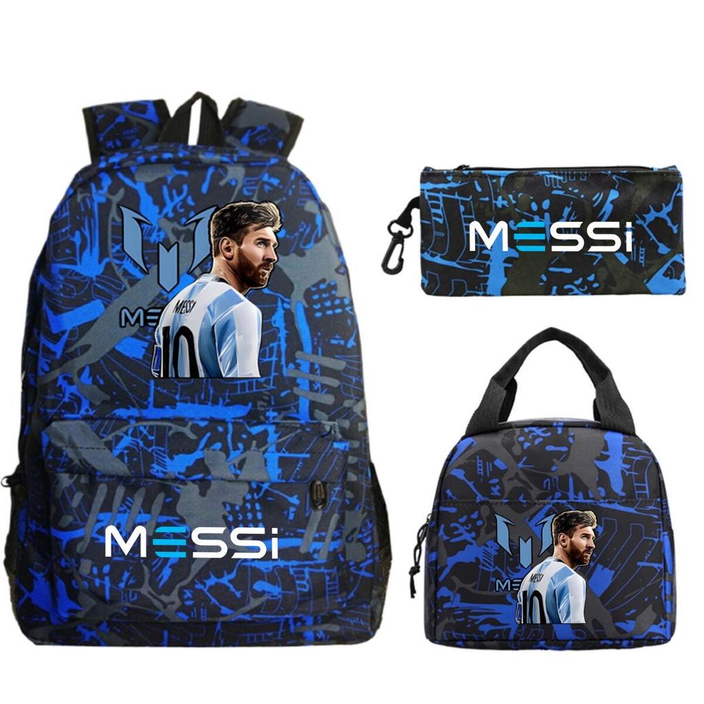 Football Star Peripheral Printed Backpack, Primary And Secondary School Children'S Three-Piece Simple Schoolbag