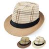 Spring and Summer Men's Plaid Casual Top Hat British Retro Jazz Hat Middle-aged and Elderly Outdoor Sunshade Straw Hat